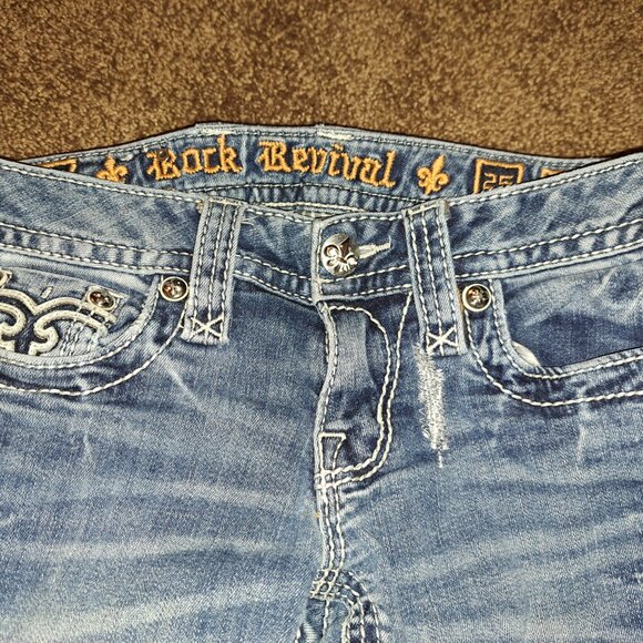 🪨 Rock Revival Allegra Skinny Jeans W/Leather Embroidered Flap Pockets size 25 - Picture 7 of 16